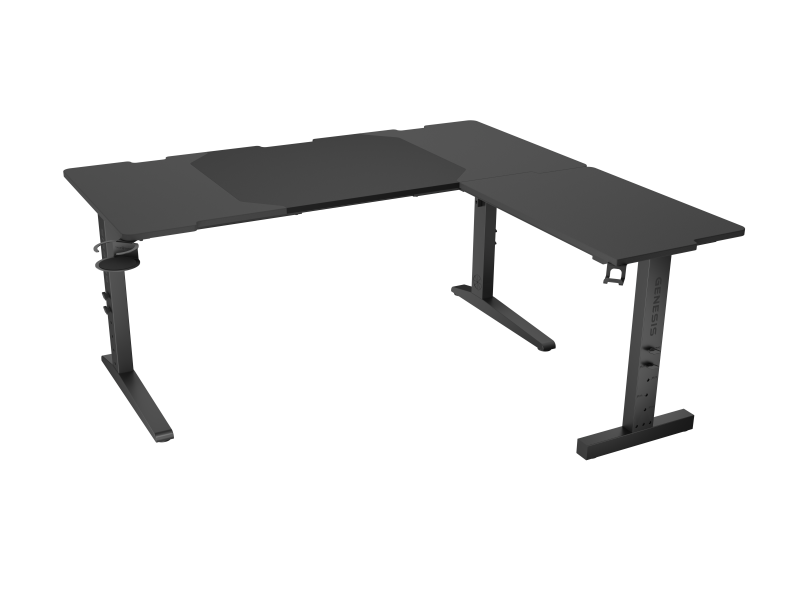 Birou gaming Genesis Holm Modular 160, material metal MDF, reglabil pe inaltime 70 - 90 cm, iluminare RGB, management cabluri, negru