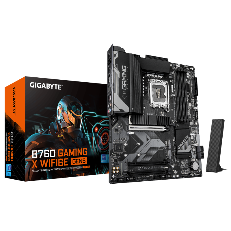 Placa de Baza GIGABYTE B760 GAMING X WIFI6E GEN5 LGA1700, 4x DDR5, 1x DP 1x HDMI, 1x PCIE 5.0 x16 2x PCIE 3.0 x16, 3x M.2, 4x SATA 6GB/s, ATX