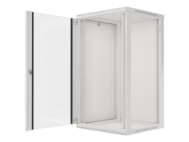 Dulap rack 19" perete 22U / 600x600 (flat pack) cu ușă din sticlă, gri V2