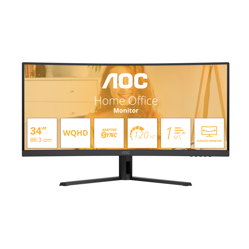 Monitor Gaming AOC CU34B3E, 34", 3440 x 1440 pixeli, Black, 3 ani Garantie