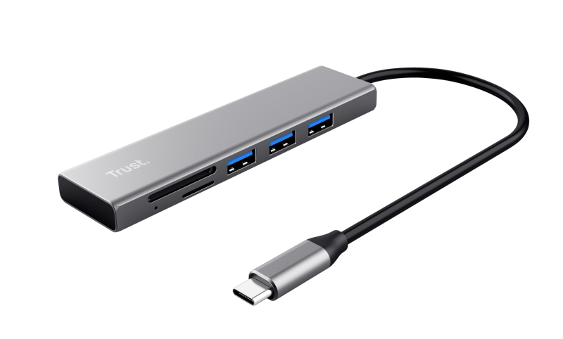 Hub Trust Halyx Cardreader, 3 porturi USB 3.2, gri