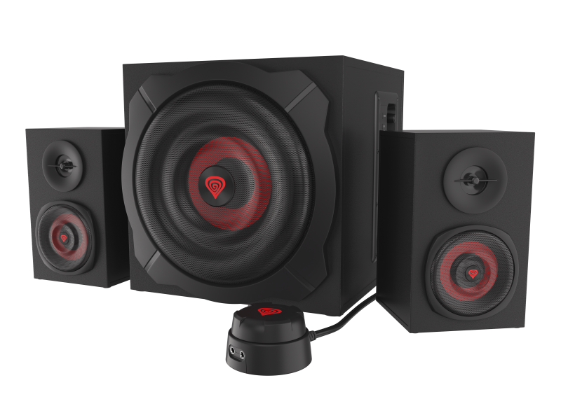 Sistem audio Genesis HELIUM 610BT, putere maxima RMS 60W, frecventa raspuns 40 - 20000 Hz, conectivitate mini jach, bluetooth 4.2, material lemn, negru/rosu