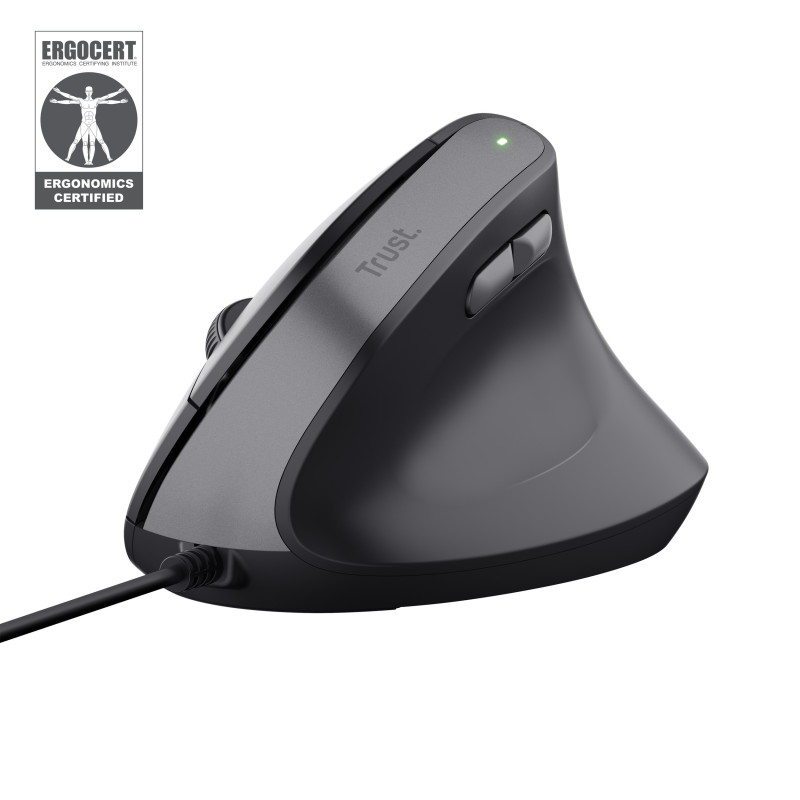 Trust Bayo II. Form factor: Right-hand, Vertical design. Device interface: USB Type-A, Movement resolution: 2400 DPI, Buttons quantity: 6, Scroll type: Wheel. Power source: Cable. Product colour: Black