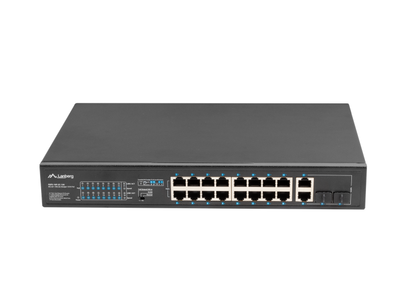 Switch 16x 100 Mb PoE+ / 2x 1 Gb / 1x SFP, fara management, rack 10" & 19", Gigabit Ethernet, 150W