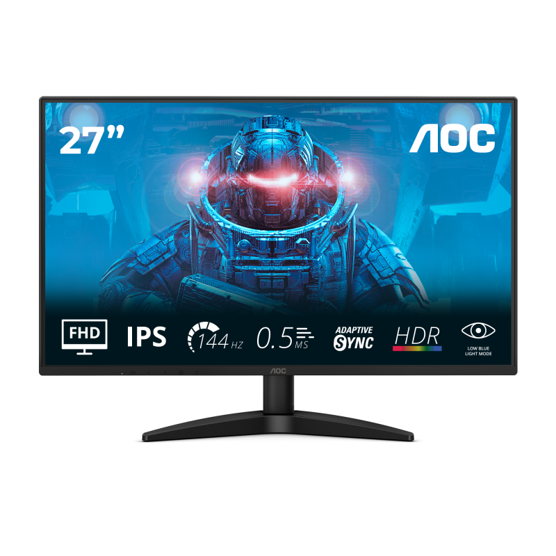 Monitor AOC 27" 27B36X, Diagonal (inch): 27, Diagonal (cm): 68, Aspect ratio: 16:9, Panel: IPS, Resolution: 1920x1080, Refresh Rate: 144Hz, Response time GtG: 4ms, Response time MPRT: 0.5ms, Brightness (max): 300 cd/m², Contrast (static) : 1500:1, Contrast (dynamic): 20M:1, Viewing angle: 178/178