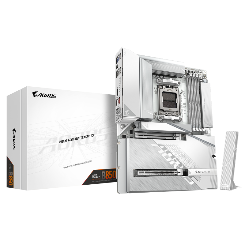 Placa de Baza GIGABYTE B850 AORUS STEALTH ICE AM5, 4x DDR5, 1x HDMI 1x PCIE 5.0 x16 1x PCIE 4.0 x16, 2x M.2, 2x SATA 6GB/s, ATX