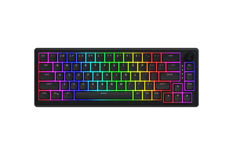 Tastatura cu fir Hator Skyfall 65, interfata USB, switch HATOR Aurum Sterling linear, material tasta OMA, buton de control multimedia, sistem de anulare a zgomotului integrat, negru