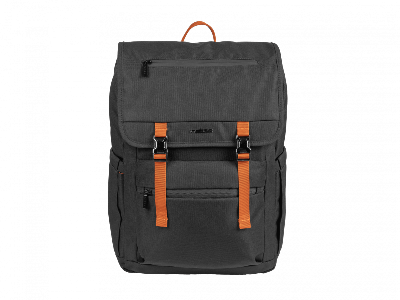 Rucsac laptop Natec Niala Ginger, compatibilitate dimensiune laptop 15.6", 4 compartimente, capacitate 18L, material 100% recycled p olyester, negru/portocaliu