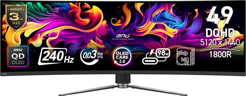 Monitor Consumer MSI MPG 491CQPX QD-OLED, 49", 5120 x 1440 pixeli, Black, 2 ani Garantie