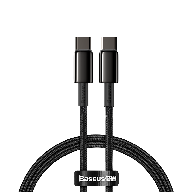 Cablu alimentare si date Baseus Tungsten Gold, Fast Charging, USB Type-C la USB Type-C, putere 100W, brodat, 1m, negru