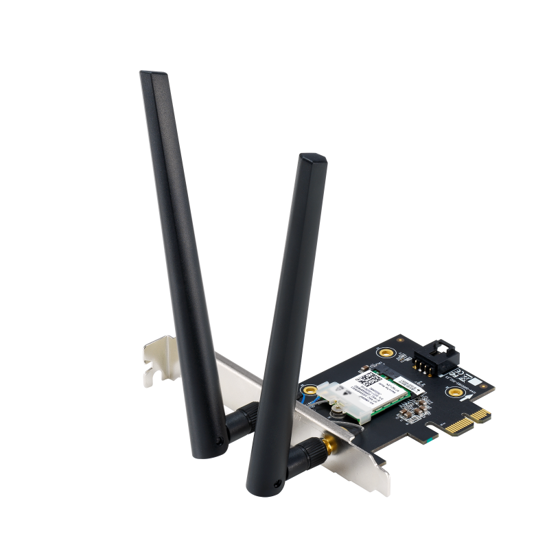 ASUS PCE-BE6500 Wifi Bluetooth 5.4, WI-FI 7, 2.4GHz / 5GHz / 6GHz, greutate: 51.6G, 2 x Antene externe, PCI-Express x 1.