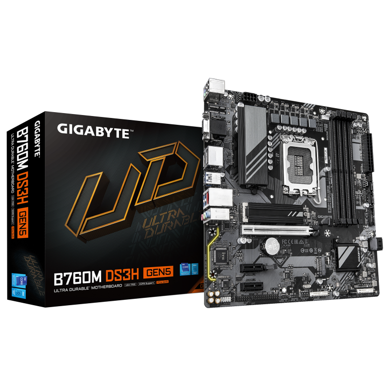 Placa de Baza GIGABYTE B760M DS3H GEN5 LGA1700, 4x DDR5, 1x D-Sub 1x HDMI 2x DP, 1x PCIE 5.0 x16 2x PCIE 3.0 x1, 2x M.2, 4x SATA 6GB/s, mATX