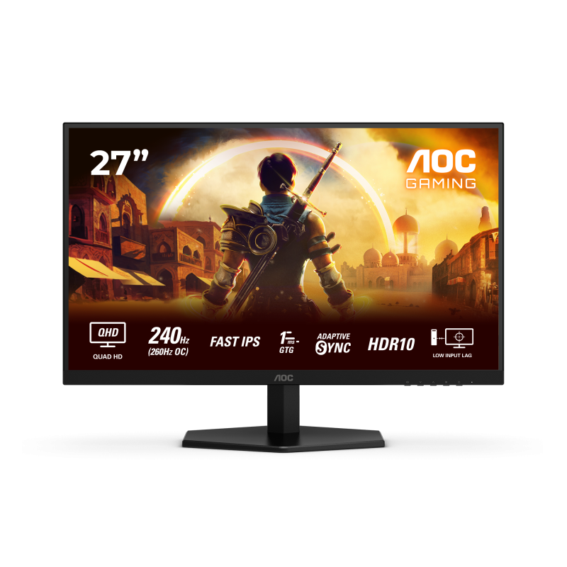 Monitor AOC 27" Q27G42ZE, Diagonal (inch): 27, Diagonal (cm): 68, Aspect ratio: 16:9, Panel: Fast IPS, Resolution: 2560x1440, Refresh Rate: 260Hz, Response time GtG: 1ms, Response time MPRT: 0.3ms, Brightness (max): 300 cd/m², Contrast (static) : 1000:1, Contrast (dynamic): 80M:1, Viewing angle