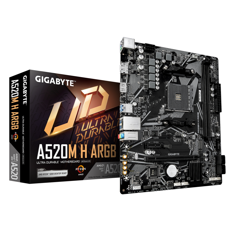 Placa de baza Gigabyte A520M H ARGB, Socket AM4, DDR4, Micro-ATX
