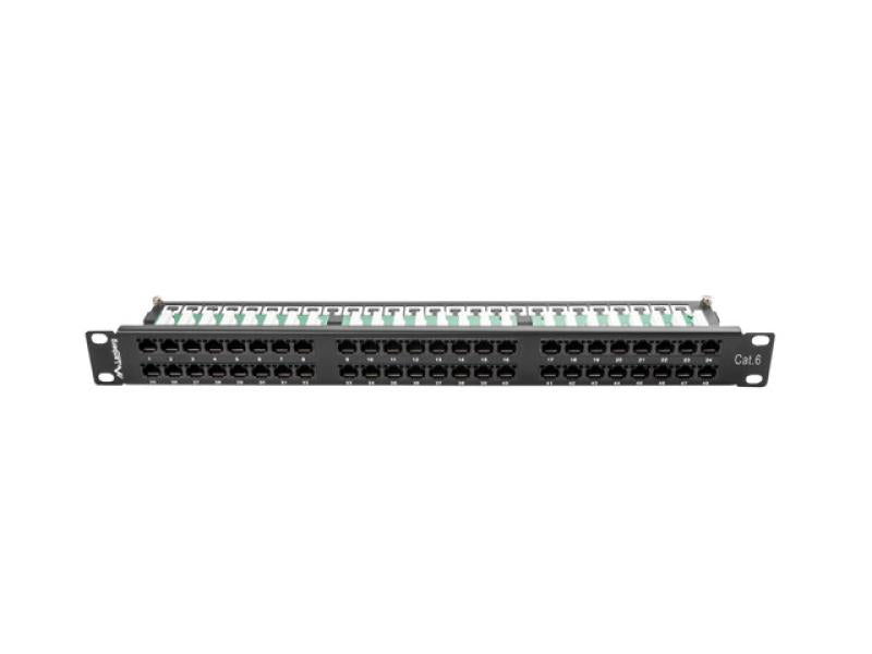 Patch panel 48 porturi 1U 19" Cat.6 UTP negru