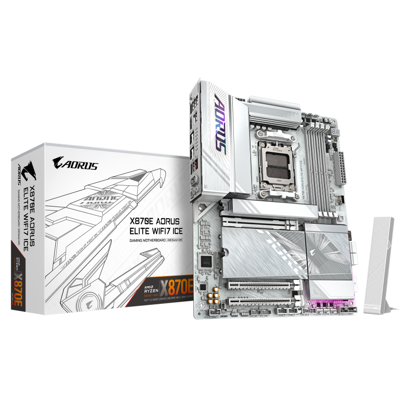 Placa de Baza GIGABYTE X870E AORUS ELITE WIFI7 ICE AM5, 4x DDR5, 2x USB4 1x HDMI 1x front HDMI, 1x PCIE 5.0 x16 1x PCIE 4.0 x16 1x PCIE 3.0 x16, 4x M.2, 4x SATA 6GB/s, ATX