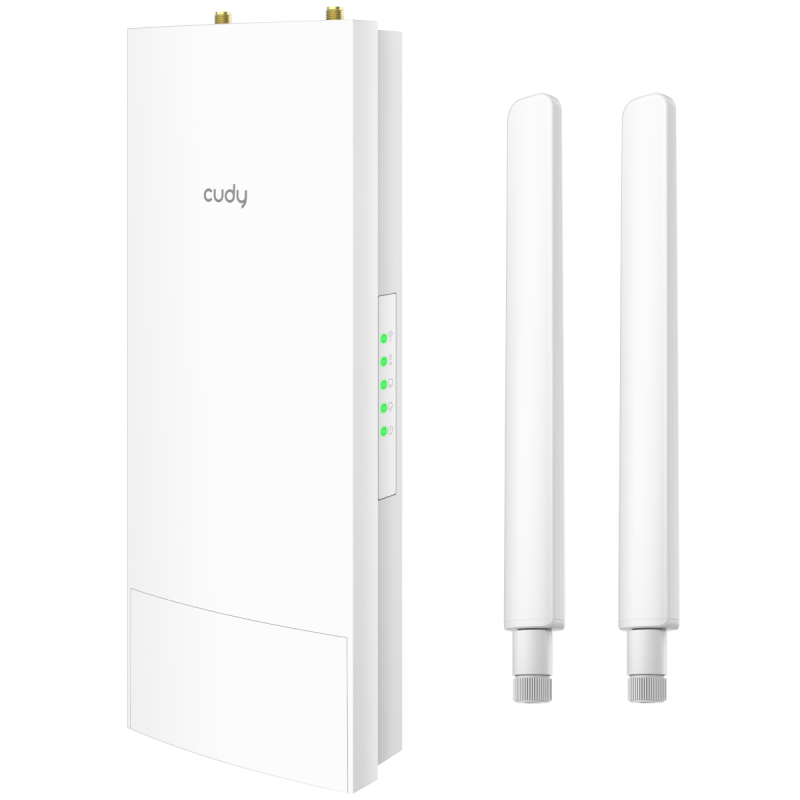 CUDY AC1200 WiFi Outdoor Repeater, Access Point, 867Mbps at 5GHz + 300Mbps at 2.4GHz, 1 x 100Mbps RJ45, 2 Detachable Antennas, 24V passive PoE, IP65 Waterproof, lightning protection, 24V passive PoE adapter included, Cudy APP