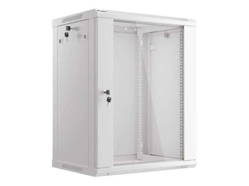 Dulap rack 19" perete 15U / 600x450 (flat pack) cu ușă din sticlă, gri V2