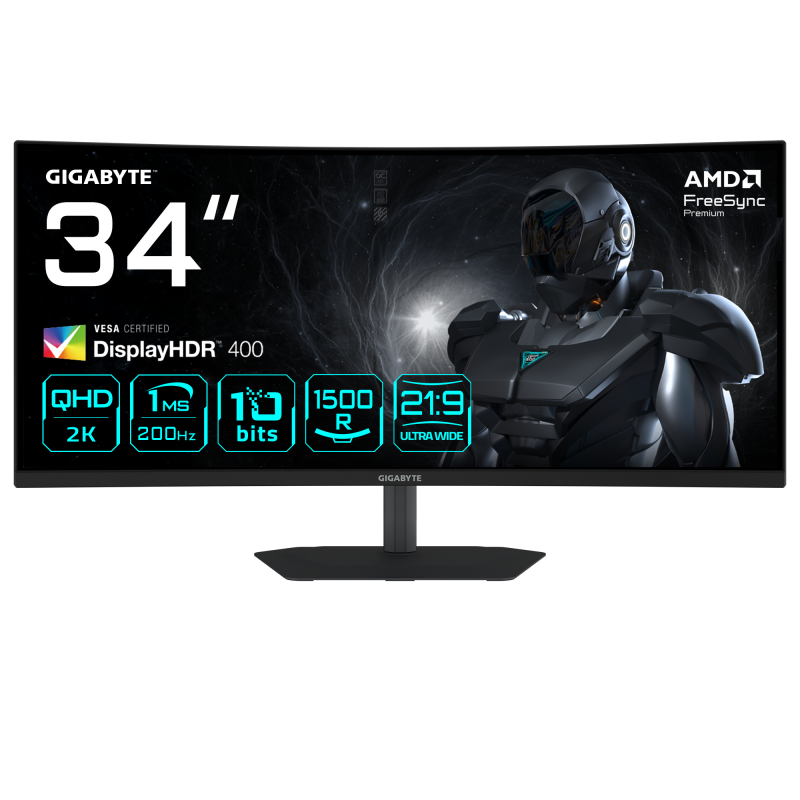 Monitor Consumer GIGABYTE G34WQC2, 34", 3440 x 1440 pixeli, Black, 2 ani Garantie