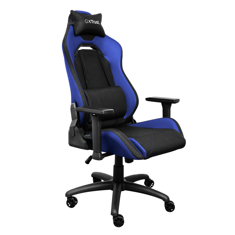 Scaun gaming Trust GXT 714B Ruya Comfortable, roti, ridicare pe gaz clasa 4, adjustabil pe inaltime, material plastic + PU leather, greutate maxima suportata 150 kg, negru/albastru
