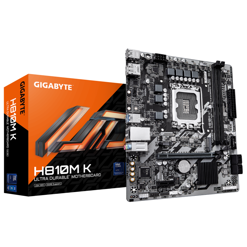 Placa de Baza GIGABYTE H810M K LGA1851, 2x DDR5, 1x DP 1x HDMI, 1x PCIE 4.0 x16 1x PCIE 3.0 x1, 1x M.2, 4x SATA 6GB/s, mATX