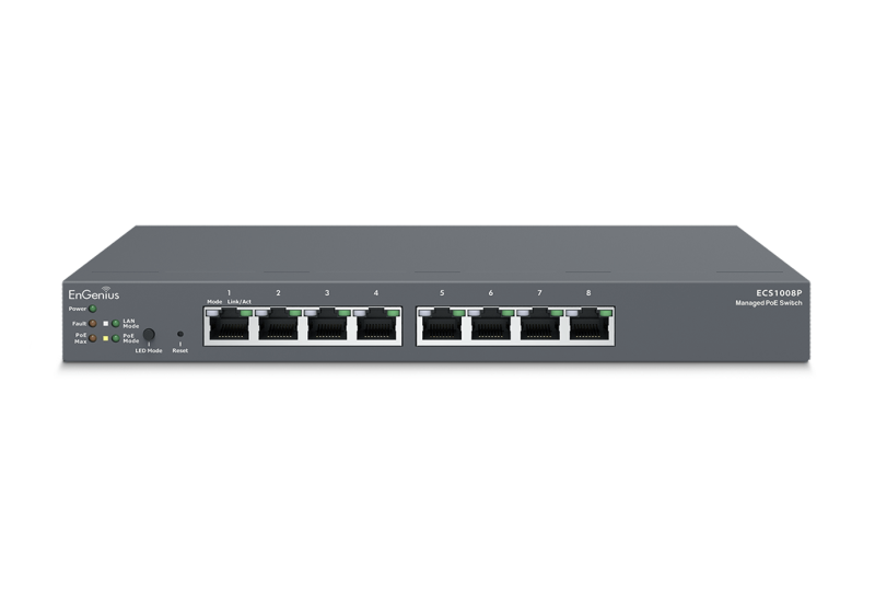 EnGenius Managed / stand-alone Desktop 8-port 55W GbE Switch (PoE) 8-port GbE PoE.af 55W L2+ DT Cloud Management Switch
