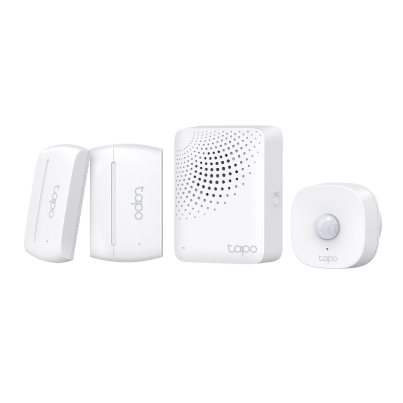 Smart IoT Hub with Chime SPEC: 2.4 GHz, 868 MHz, 100-240 V~, 50/60 Hz, Plug-in FEATURE: 90dB Adjustable Audio Alarm, 19 Ringtones, Up to 65 Switches, Sensors or Buttons, Mute Button, Easy Setup, Device Sharing, Flame- Retardant, Tapo App