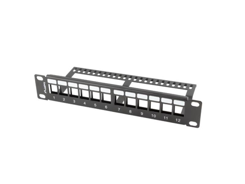 Patch panel gol 12 porturi 1U cu organizator pentru module Keystone, negru