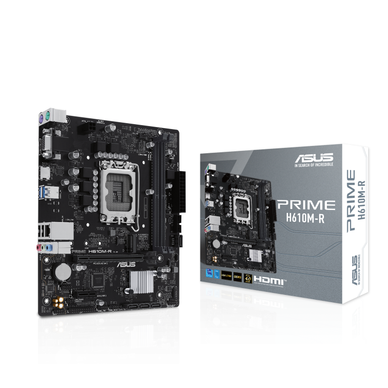 Placa de Baza ASUS PRIME H610M-R LGA1700, 2x DDR5, 1x DP 1x VGA 1x HDMI, 1x PCIE 4.0 x16 1x PCIE 3.0 x1, 1x M.2, 4x SATA 6GB/s, mATX