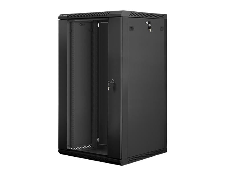 Dulap rack 19" perete 22U / 600x600 (flat pack) cu ușă din sticlă, negru V2