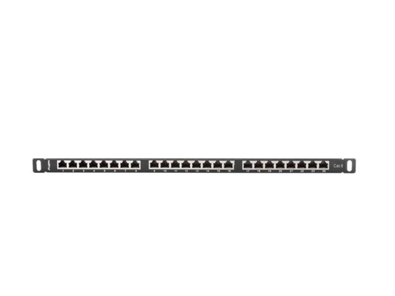 Patch panel 24 porturi 0,5U 19" Cat.6 FTP cu organizator cabluri, ecranat, negru