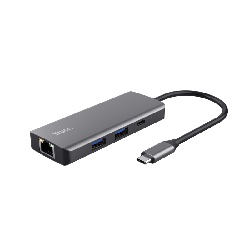 Adaptor Trust Dalyx 6-1, 4 porturi USB, material rABS (ABS Copolymer) 98%, HDMI V 2.0 (3840*2160@60Hz, 1080P@120HZ, Giga Lan (1Gbps, gri