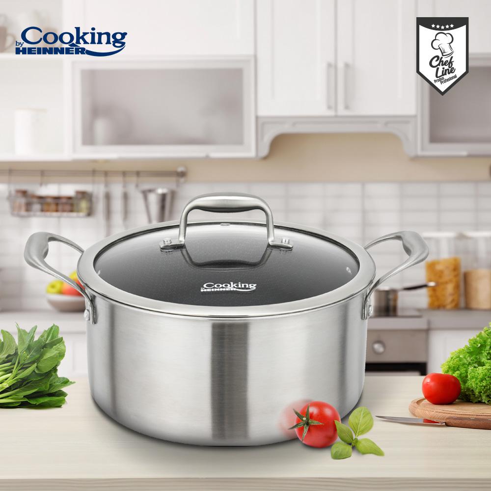 SEMIOALA INOX+CAPAC STICLA IN 3 STRATURI 28x13 CM, 7 L, TITANIUM3, COOKING BY HEINNER