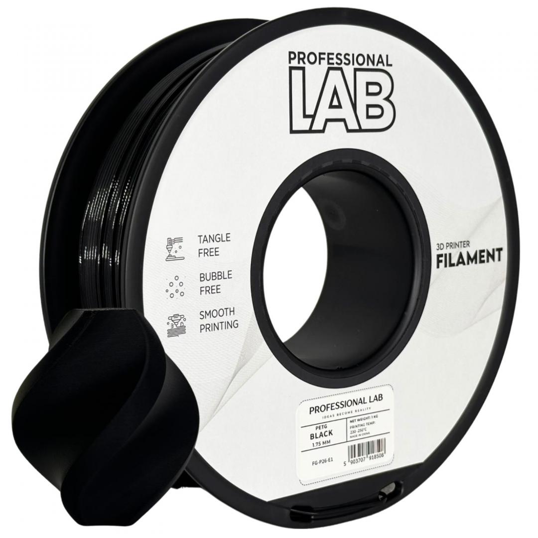 Filament 3D Proffesional Lab, Diamentru 1.75mm, Greutate: 1KG, Culoare: nEGRU, Material: PETG, Temperatura: 220-240c.