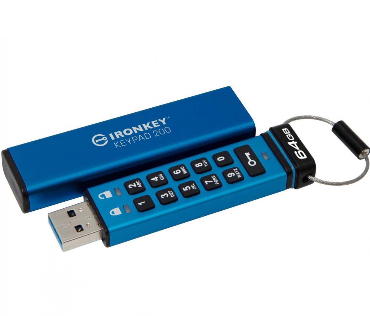 USB Flash Drive Kingston 64GB IronKey Keypad 200, USB 3.2 Gen1, FIPS140-3 Lvl 3 (Pending) AES-256 Encrypted