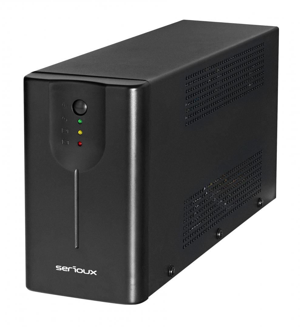 UPS Serioux Line Interactive 1500LI, Led, capacitate 1500VA/900W, 4 prize Schuko , baterie 12 V / 8.0 Ah × 2, timp mediu de functionare pe baterii 8 min - 50% sarcina, management USB/RJ45, software inclus
