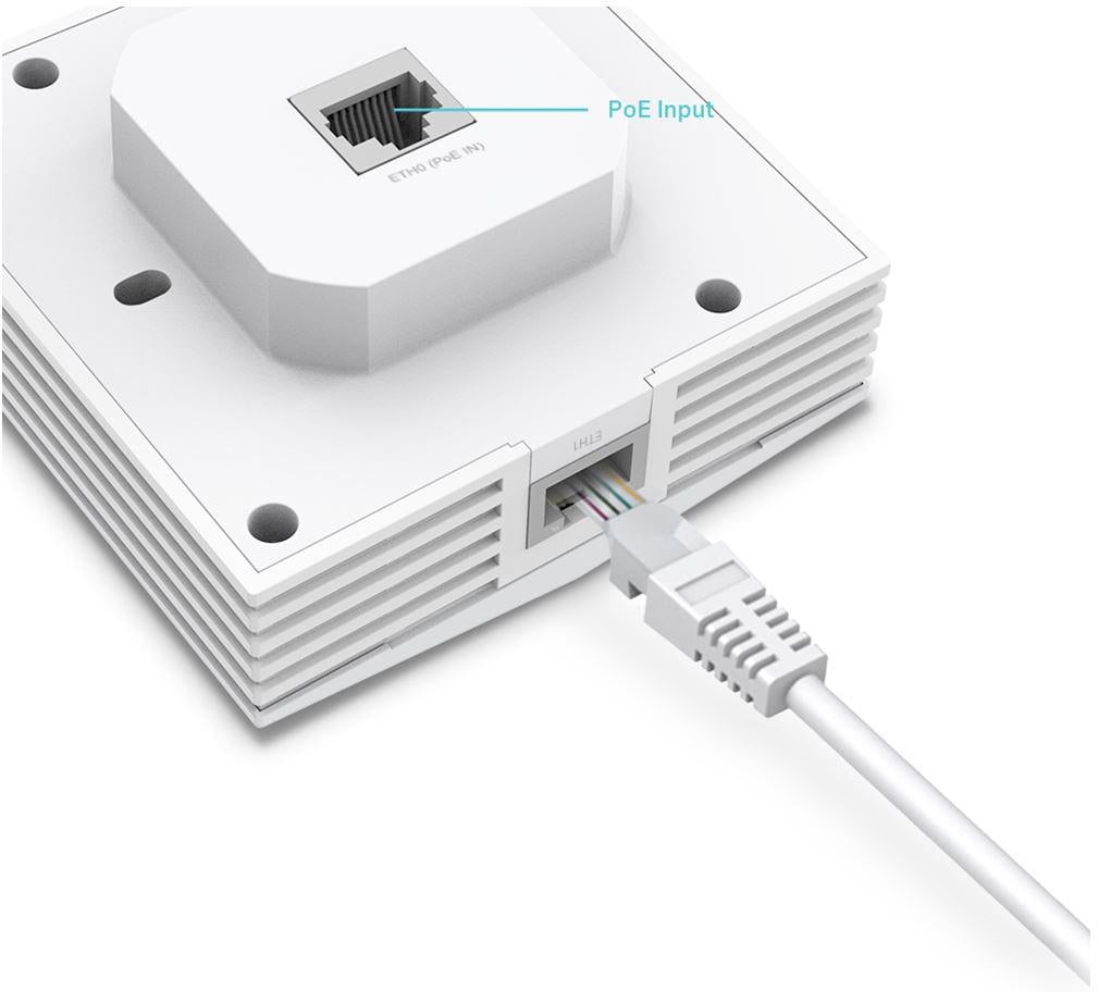 TP-Link Wireless Access Point EAP650-WALL, AX3000 Wireless Dual Band Indoor, 1× 10/100/1000 Mbps Ethernet Port, 1× 10/100/1000 Mbps Ethernet Port, Alimentator: 802.3af/at PoE, 2X antene interne, 5 GHz: Up to 2402 Mbps, 2.4 GHz: Up to 574 Mbps.