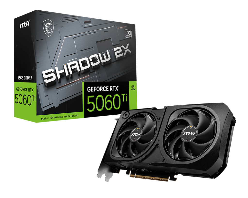 Placa Video MSI GEFORCE RTX 5060 TI SHADOW 2X OC PLUS 16GB GDDR7 128 bit, PCIE 5.0, 1x HDMI 3x DP