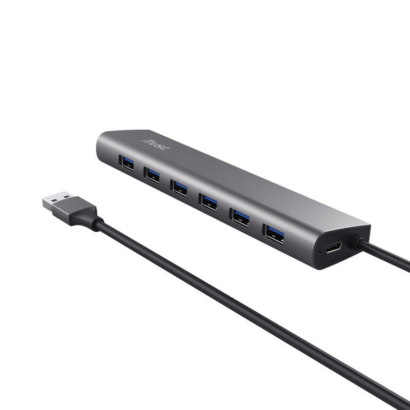 Hub Trust Halyx , 7 porturi USB 3.2 Gen 1, material aluminiu, input USB- C, output USB-A 7, gri