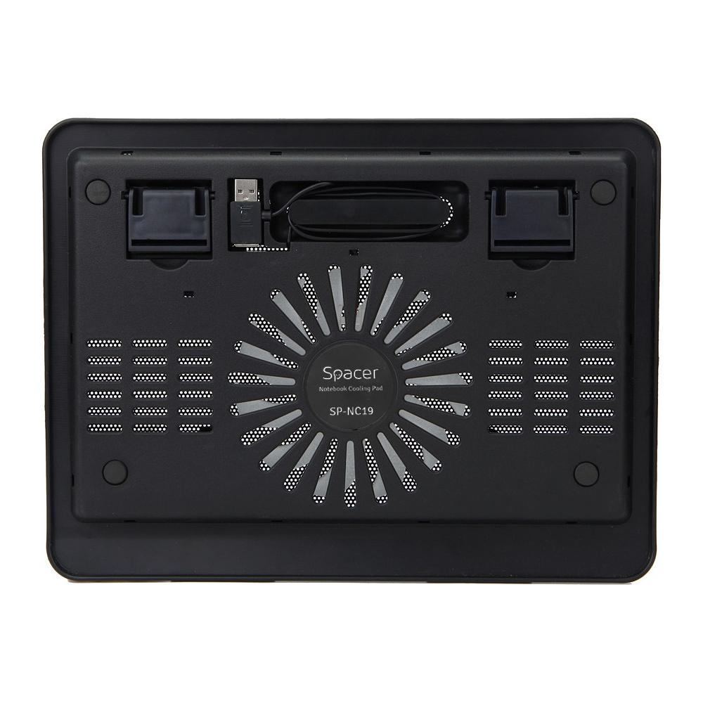 STAND LAPTOP SPACER SP-NC19 15.6", sita metal, fan 14cm, led albastru, negru