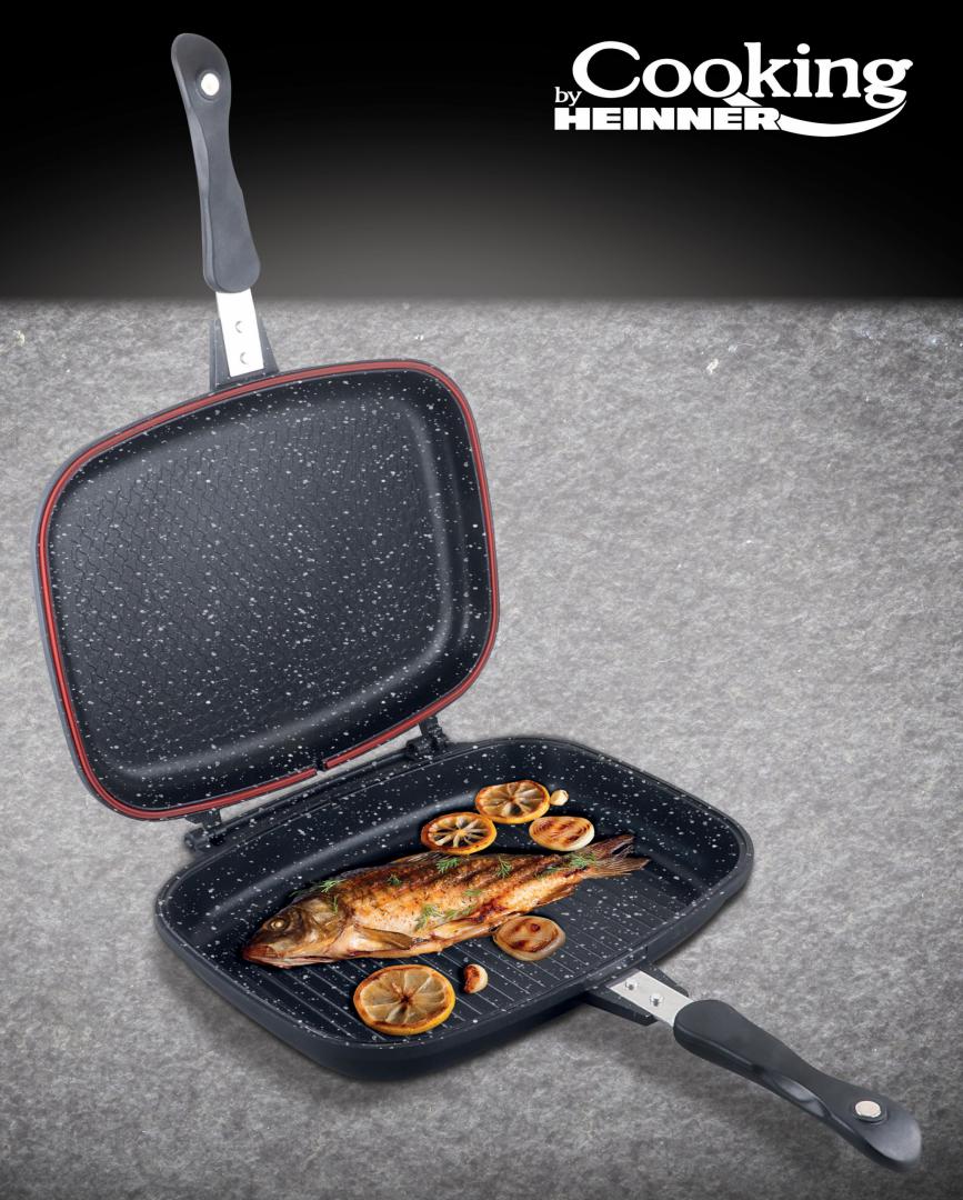 TIGAIE DUBLA DREPTUNGHIULARA TIP GRILL, ALUMINIU, 36x24x7.5 CM,DARK LINE CLASSIC,COOKING BY HEINNER