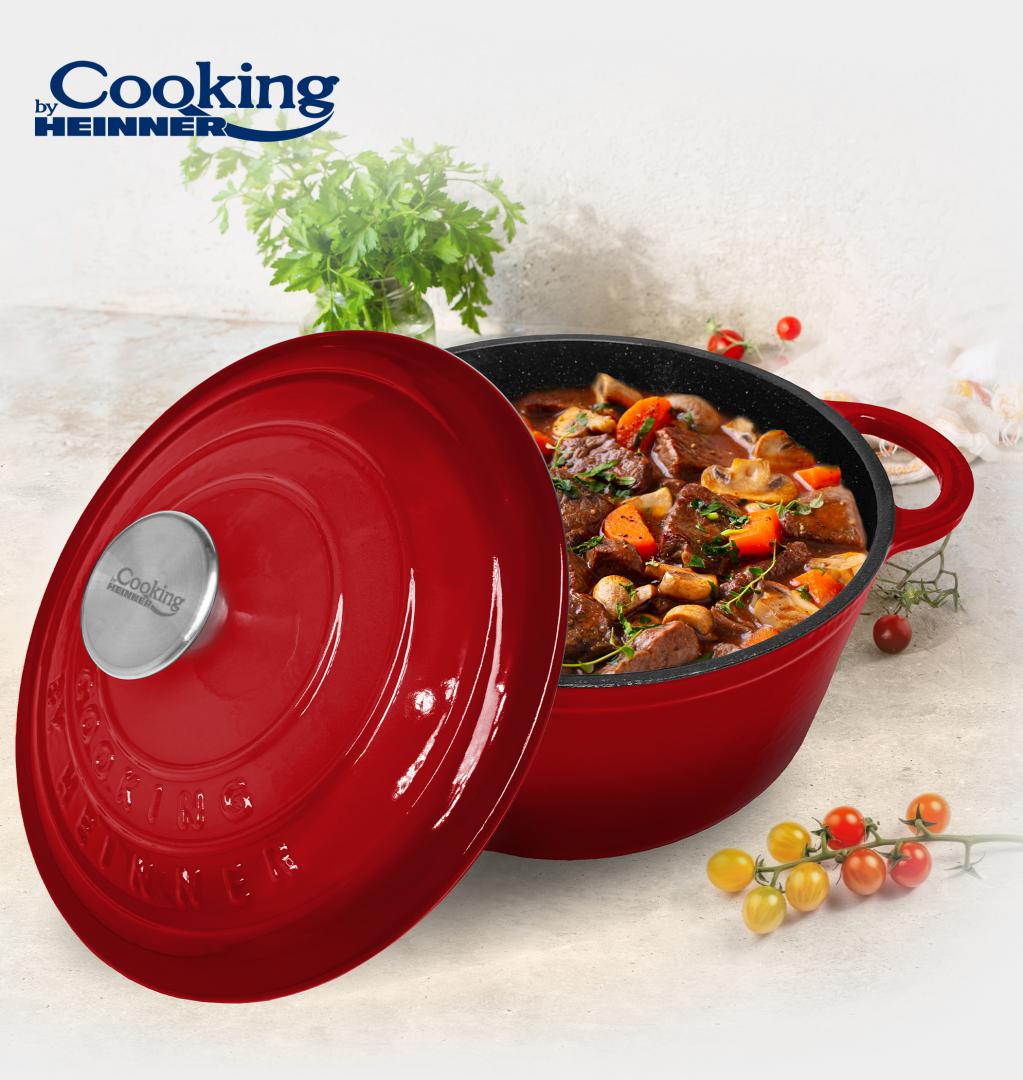 SEMIOALA FONTA EMAILATA+CAPAC 28X13 CM, 6L, RED LINE, COOKING BY HEINNER