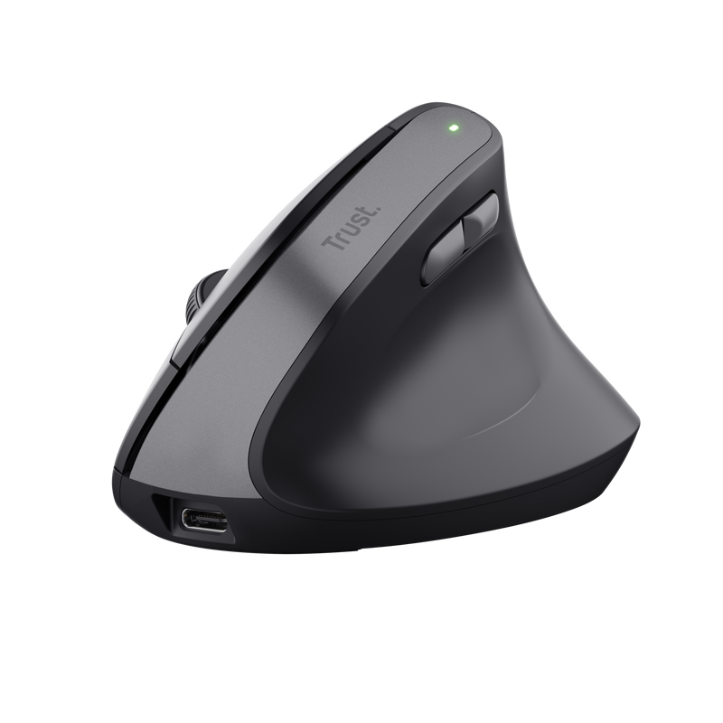 Mouse ergonomic fara fir Trust Bayo II, rezolutie maxima 2400 DPI, 6 butoane, interfata USB-C, 2.4GHz, negru