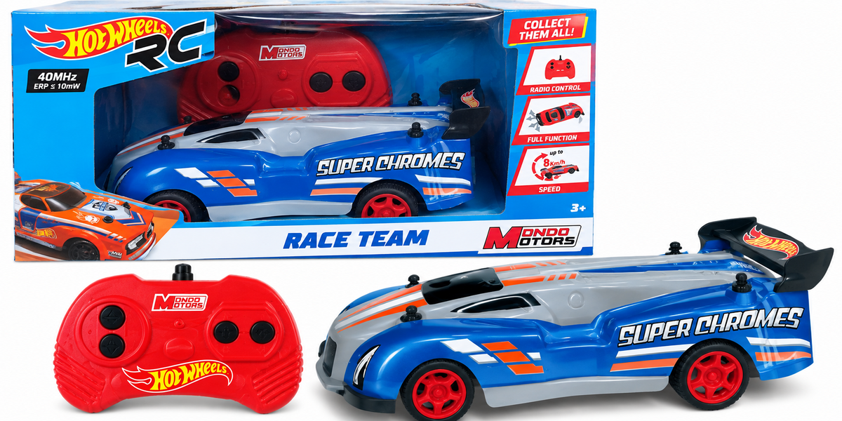 MASINUTA CU TELECOMANDA HOTWEELS,1:28,RACE TEAM,ALBASTRA
