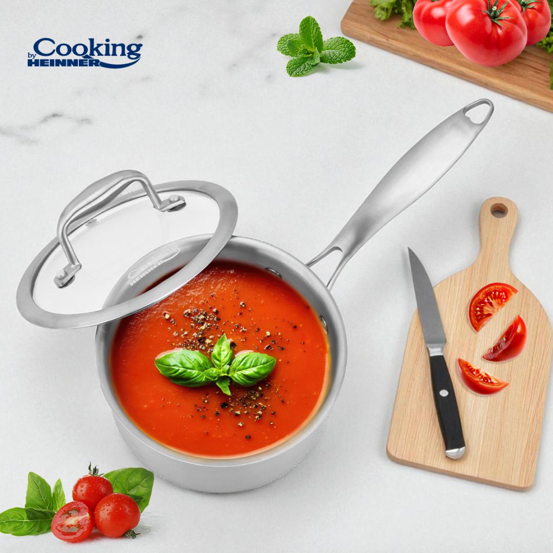 CASEROLA INOX+CAPAC STICLA 16x8.5CM,1.6L, ATOMIC3, COOKING BY HEINNER