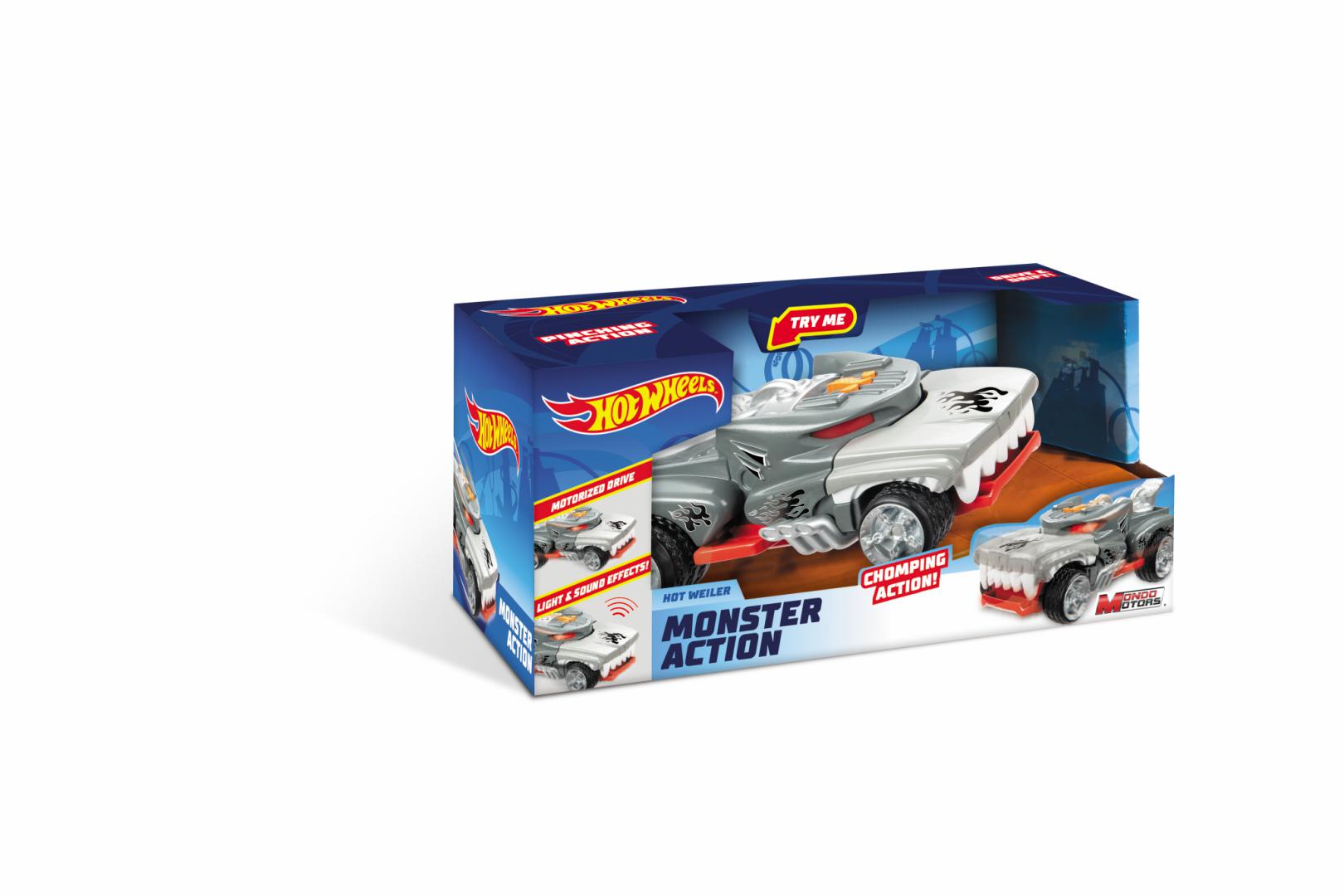 MASINA CU LUMINI SI SUNETE, MONSTER ACTION-HOTWEILER, HOT WHEELS