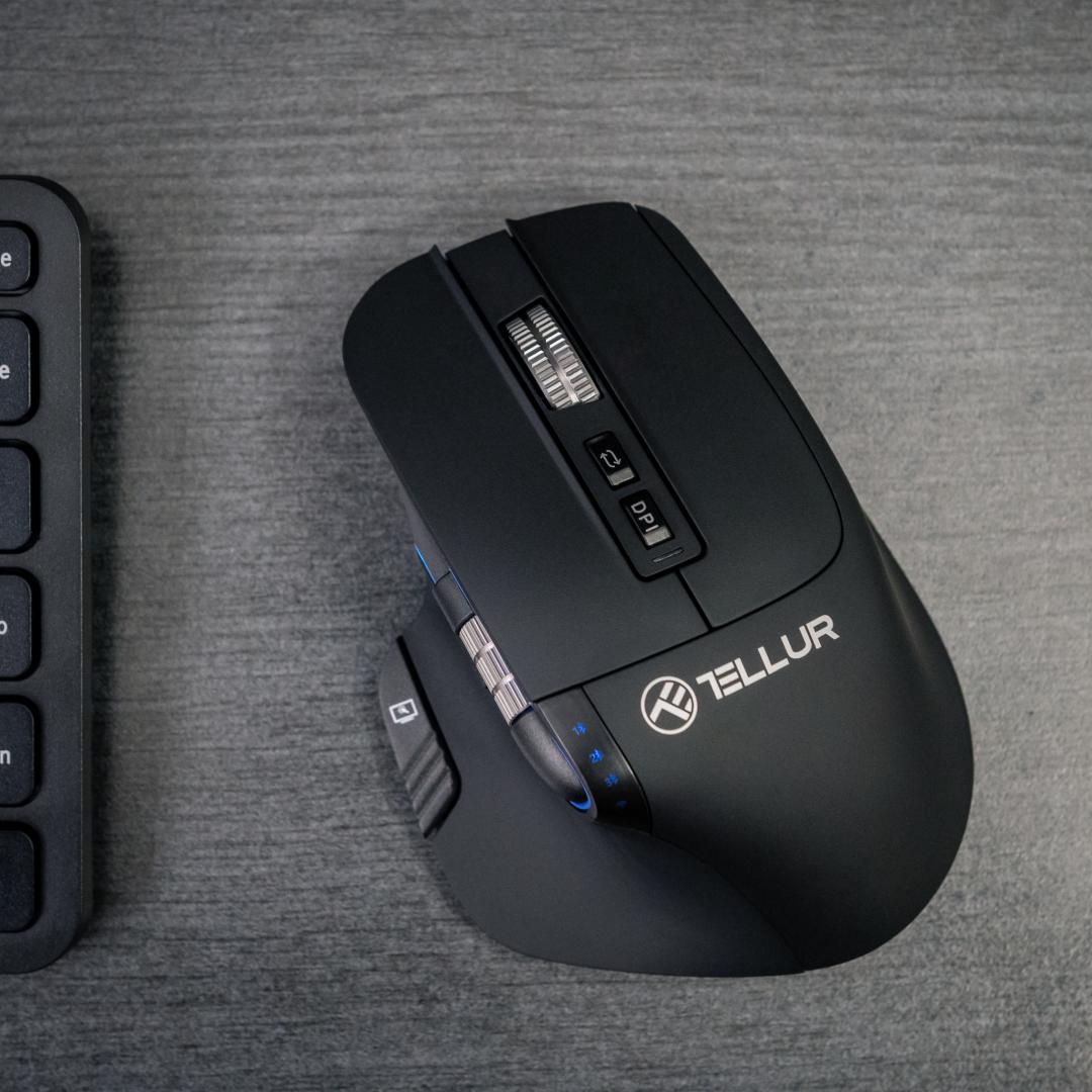 Mouse wireless Tellur Shade, silent click, rezolutie maxima 3200 DPI, iluminare RGB, negru
