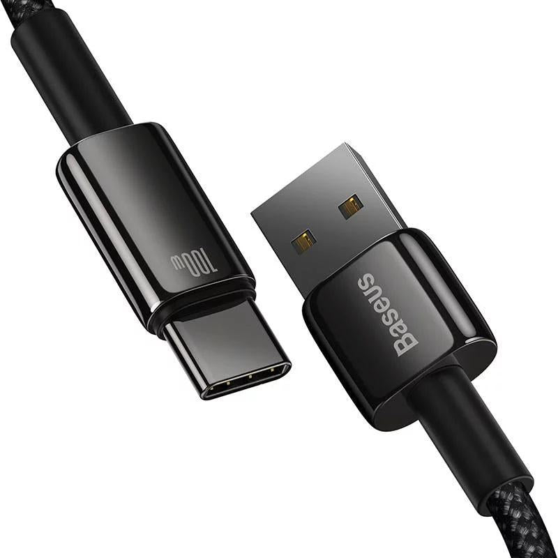 Cablu alimentare si date Baseus, Fast Charging Data Cable pt. smartphone, USB la USB Type-C (T), 100W, 480Mbps, aliaj zinc, braided(nylon), 2m, negru