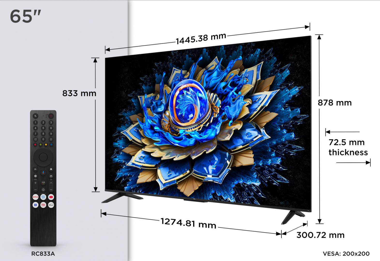 Televizor TCL QLED 65T69C, 164 cm, Smart Google TV, 4K Ultra HD, (Model 2025)