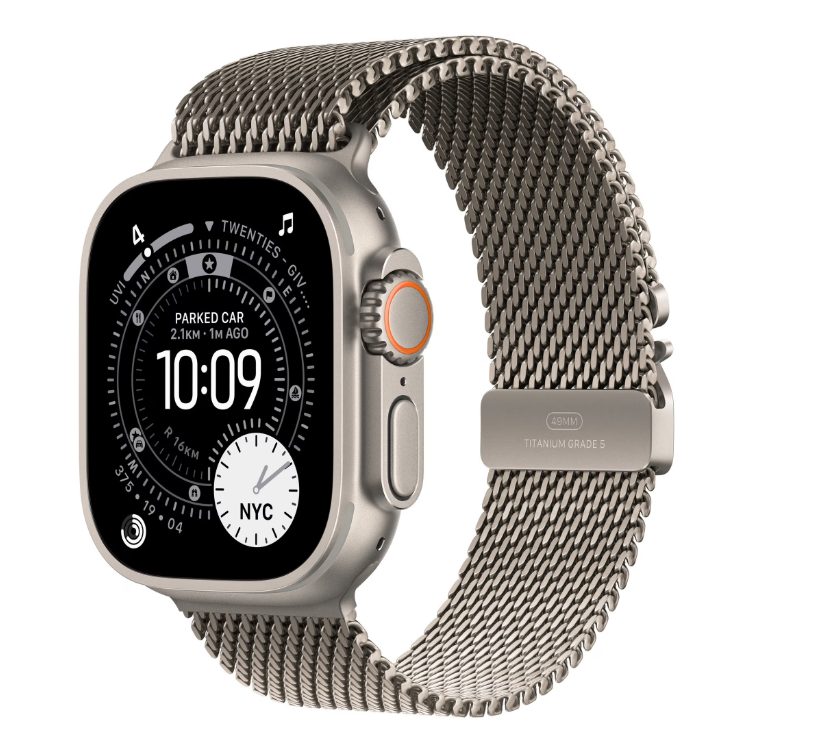 Apple Watch Ultra 3 GPS + Cellular 49mm Natural Titanium Case with Natural Titanium Milanese Loop - Large